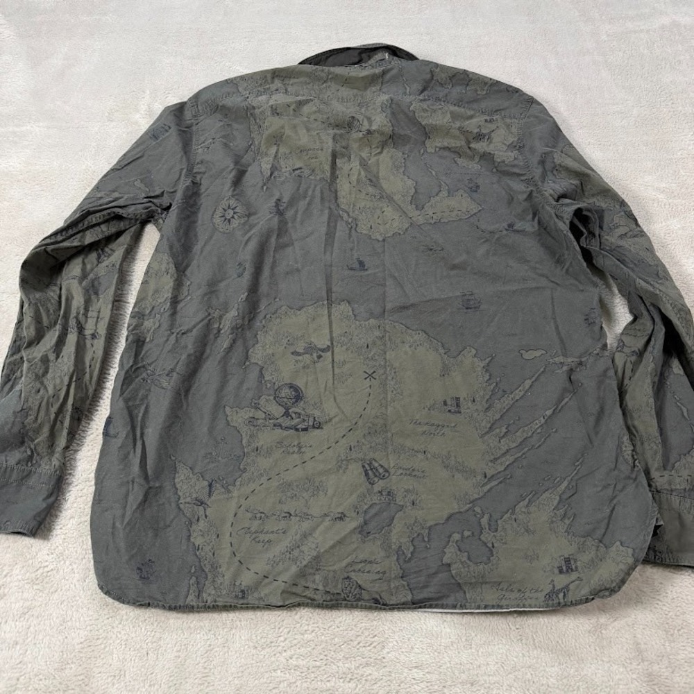 Banana Republic Organic Cotton Shirt Men Medium Standard Fit Green Treasure Map - Picture 7 of 8
